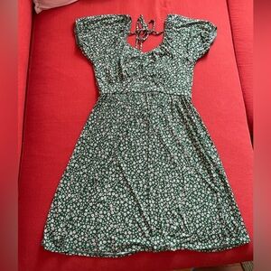 Green Floral Dress with Puff Sleeves